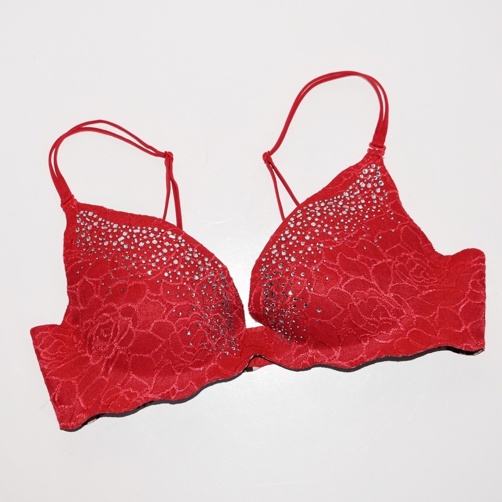 Victoria’s Secret Red Lace Rhinestone Push Up Bra